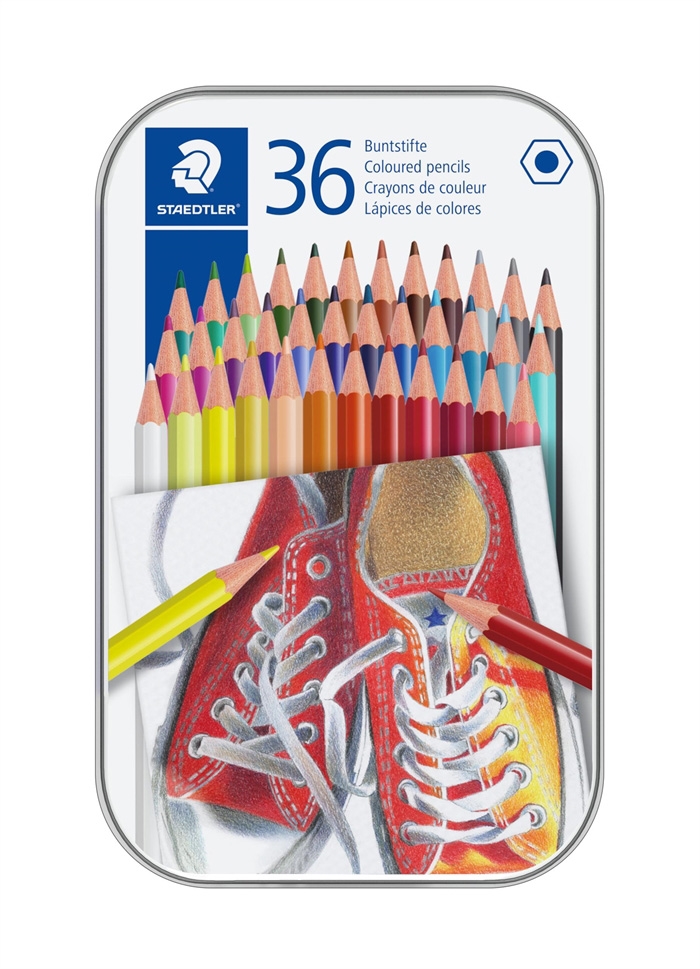 Staedtler Farbstift sechseckig in Metalldose, sortiert (36)