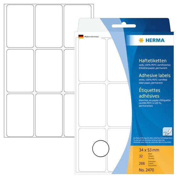 HERMA manuelle Etiketten 34 x 53 mm weiß, 288 Stück.