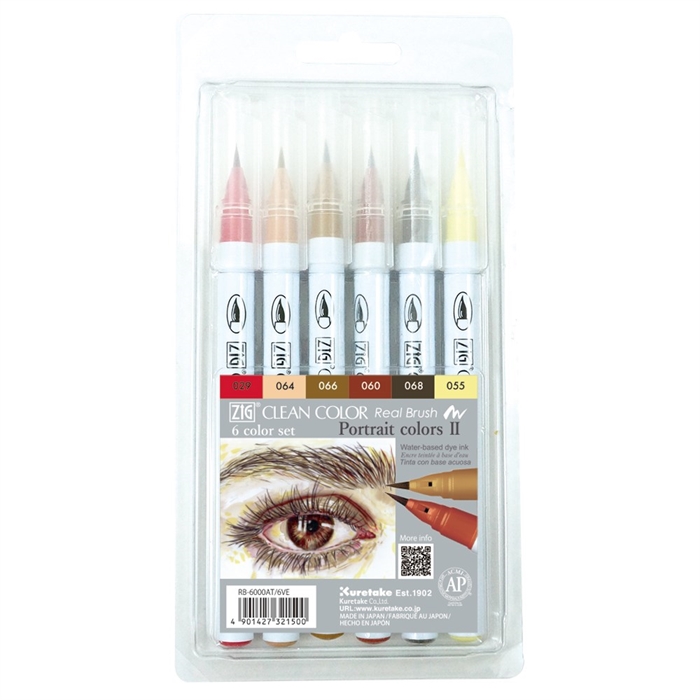 ZIG Clean Color Pinselstift-Set mit 6 Stück Porträtfarben II